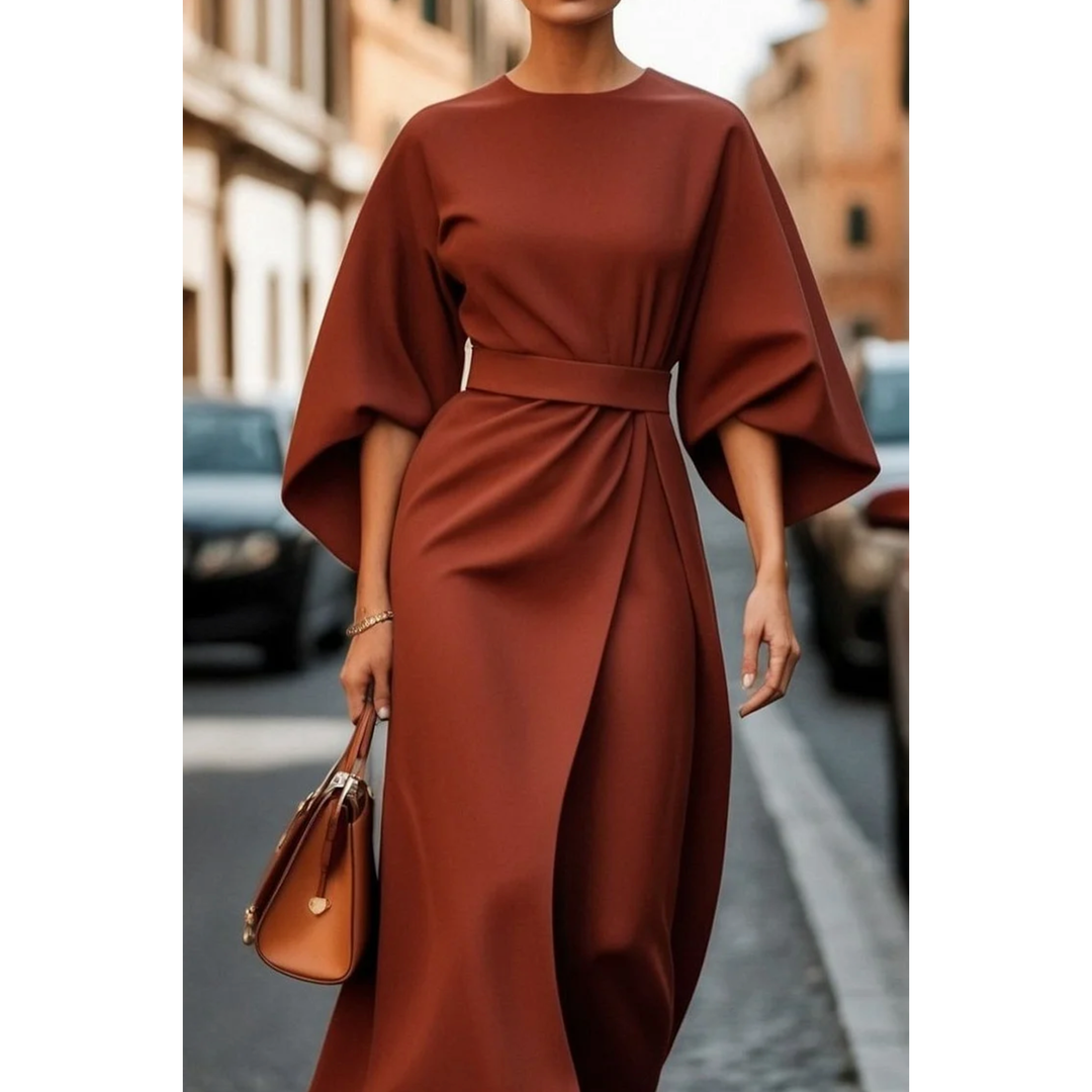 Sofia - elegant dress with lantern sleeves and belt